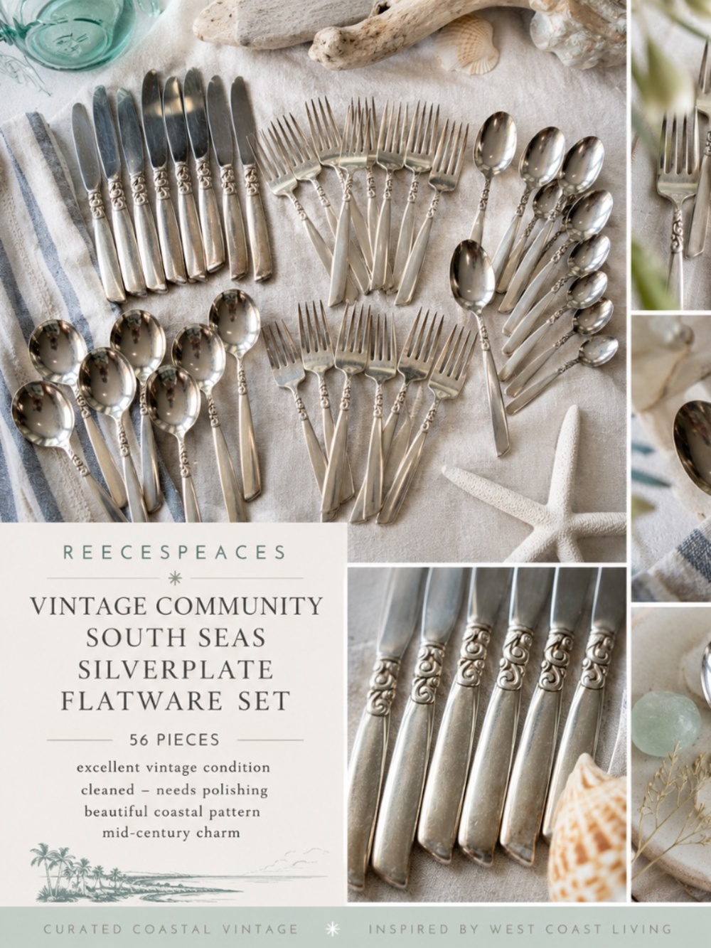 Mid Century Community South Seas Silverplate 56 Piece Set